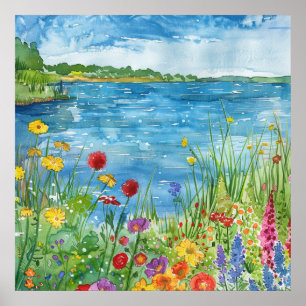 Wildflowers by a Lake Poster