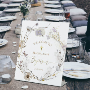 wildflowers Catholic Baptism welcome sign