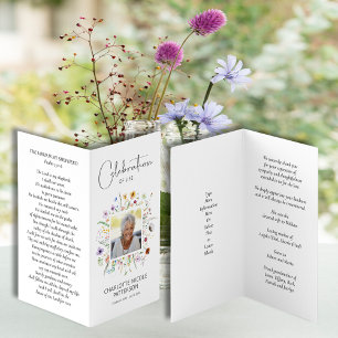 Wildflowers Celebration of Life Photo Prayer Card