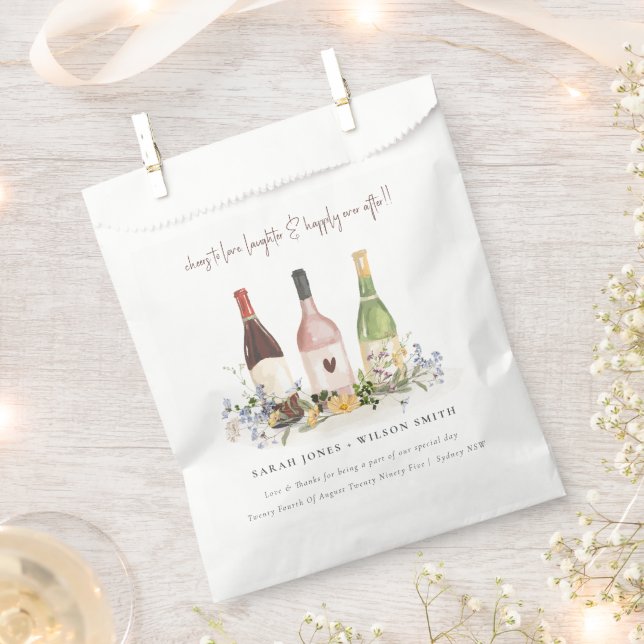 Wildflowers Cheers to Love Wine Bottles Wedding Favour Bag (Clipped)