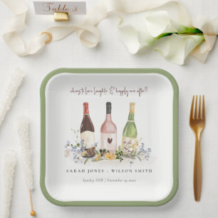 Wildflowers Cheers to Love Wine Bottles Wedding Paper Plate