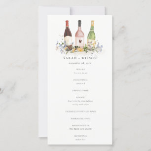 Wildflowers Cheers Wine Bottles Wedding Program