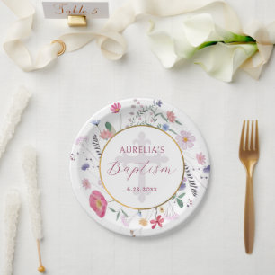 Wildflowers Circle Baptism Paper Plate