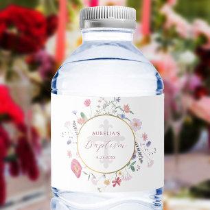 Wildflowers Circle Baptism Water Bottle Label
