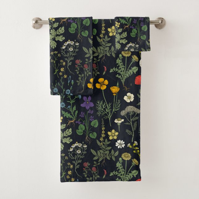 Wildflowers collage bath towel set (Insitu)