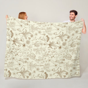 Wildflowers collage/ beige and sepia fleece blanket