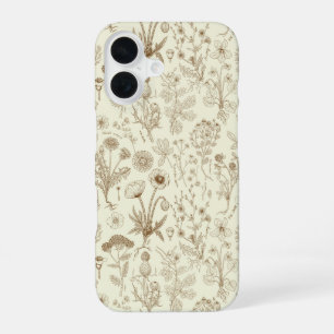 Wildflowers collage/ beige and sepia iPhone 16 case