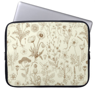 Wildflowers collage/ beige and sepia laptop sleeve