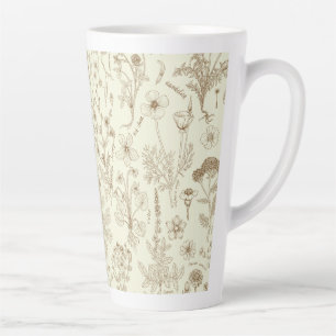 Wildflowers collage/ beige and sepia latte mug