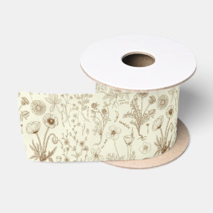 Wildflowers collage/ beige and sepia satin ribbon