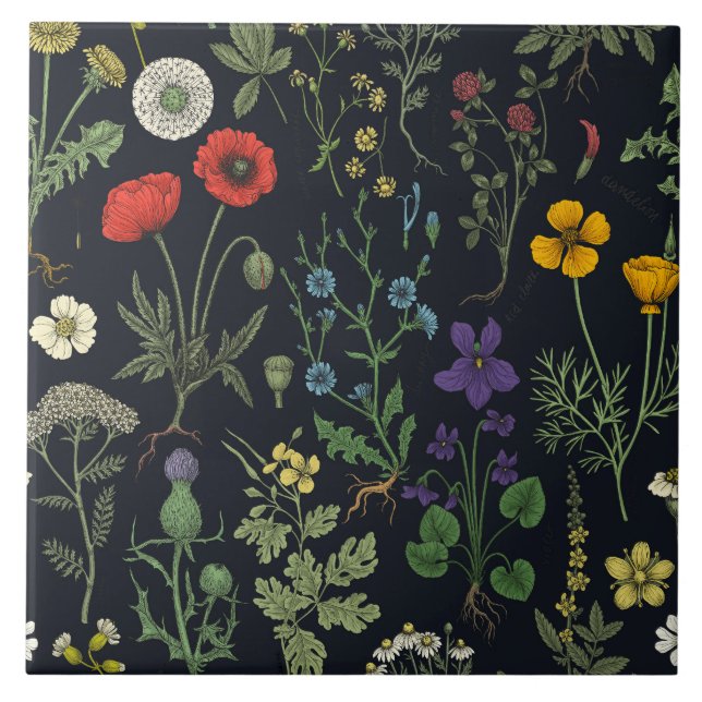 Wildflowers collage ceramic tile (Front)
