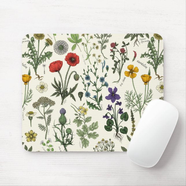 Wildflowers collage mouse pad (With Mouse)