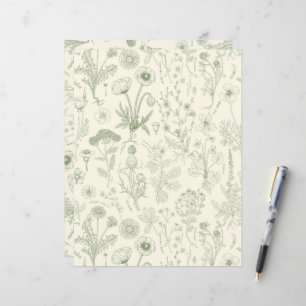 Wildflowers collage/ off white and sage