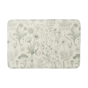 Wildflowers collage/ off white and sage bath mat
