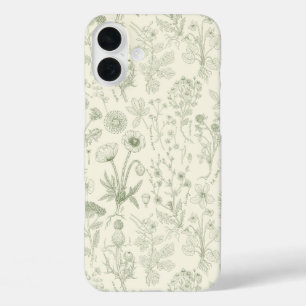 Wildflowers collage/ off white and sage iPhone 16 plus case