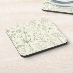 Wildflowers collage/ off white and sage coaster