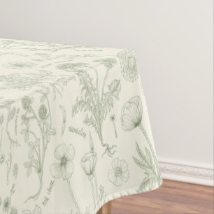 Wildflowers collage/ off white and sage tablecloth