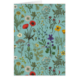 Wildflowers collage on blue