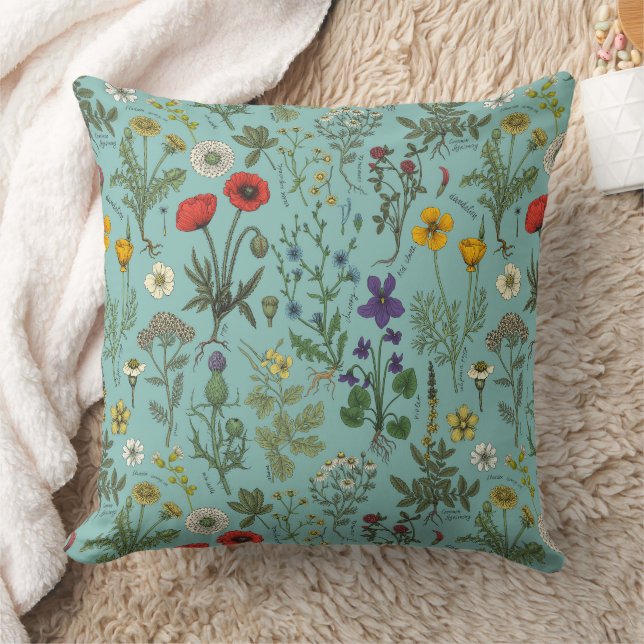 Wildflowers collage on blue cushion (Blanket)