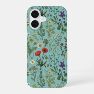 Wildflowers collage on blue iPhone 16 case