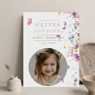 Wildflowers Colourful Butterfly Photo Birthday Invitation