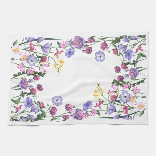 Wildflowers Colourful Cheerful Garden Flowers Tea Towel (Horizontal)