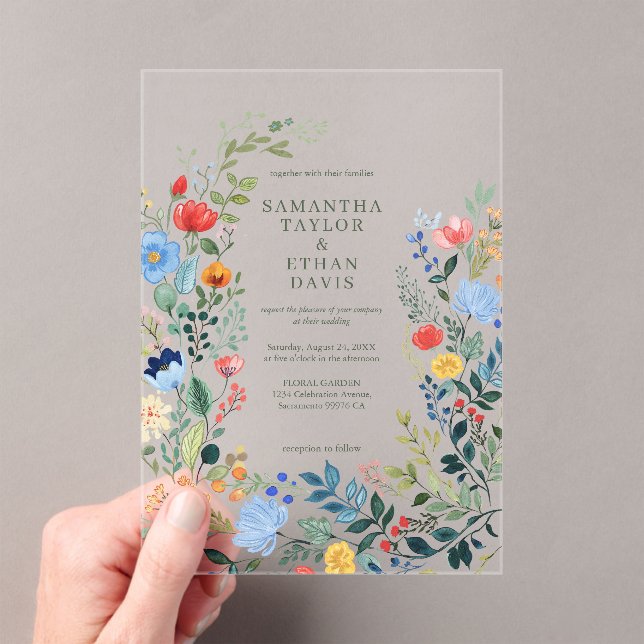 Wildflowers Colourful Garden Wedding Acrylic Invitations (Insitu (Handheld))
