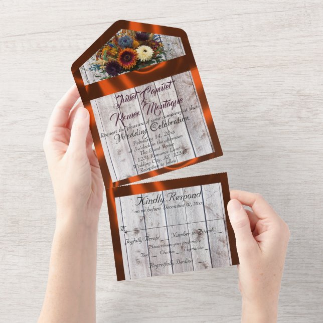 Wildflowers, Copper Ribbon & Lights All In One Invitation (Tearaway)