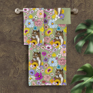 Wildflowers Cougar Mountain Lion Puma Bath Towel Set