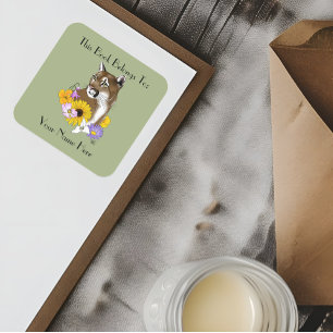 Wildflowers Cougar Mountain Lion Puma Bookplate Square Sticker