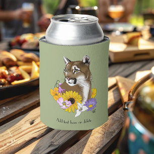 Wildflowers Cougar Mountain Lion Puma Can Cooler