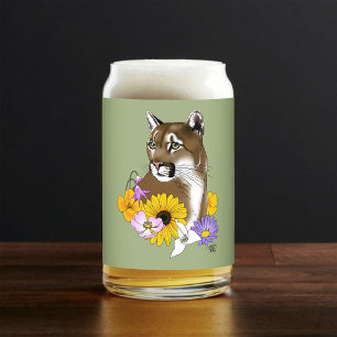 Wildflowers Cougar Mountain Lion Puma Can Glass