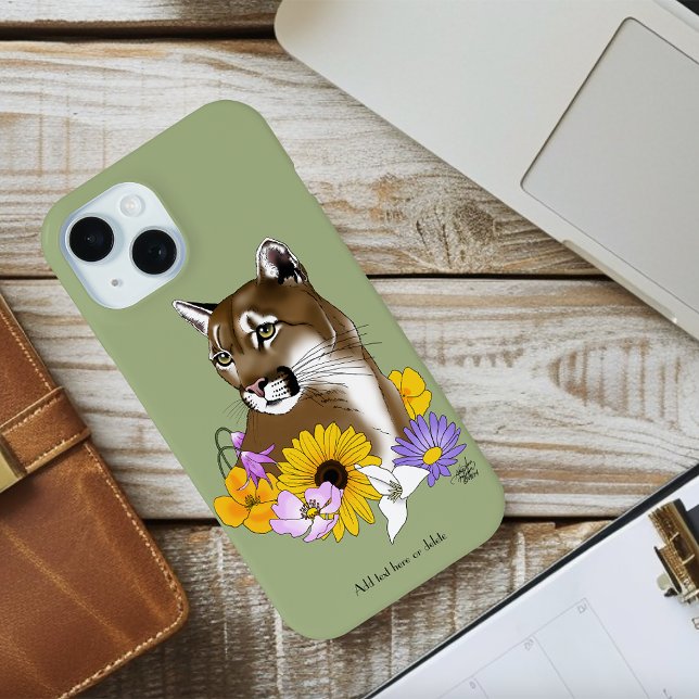 Wildflowers Cougar Mountain Lion Puma  Case-Mate iPhone Case (Creator Uploaded)