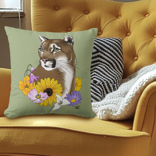 Wildflowers Cougar Mountain Lion Puma Cushion