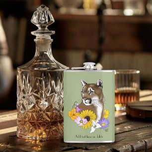 Wildflowers Cougar Mountain Lion Puma Hip Flask
