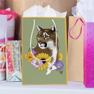 Wildflowers Cougar Mountain Lion Puma  Medium Gift Bag