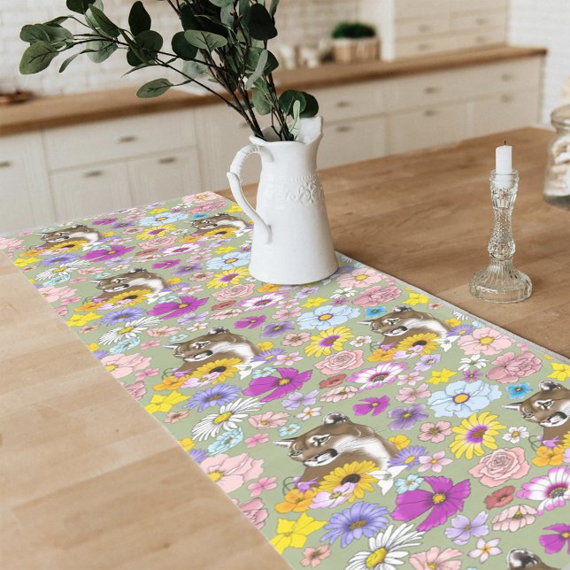 Wildflowers Cougar Mountain Lion Puma  Medium Table Runner (Creator Uploaded)