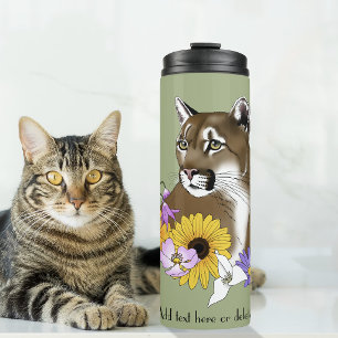 Wildflowers Cougar Mountain Lion Puma  Thermal Tumbler