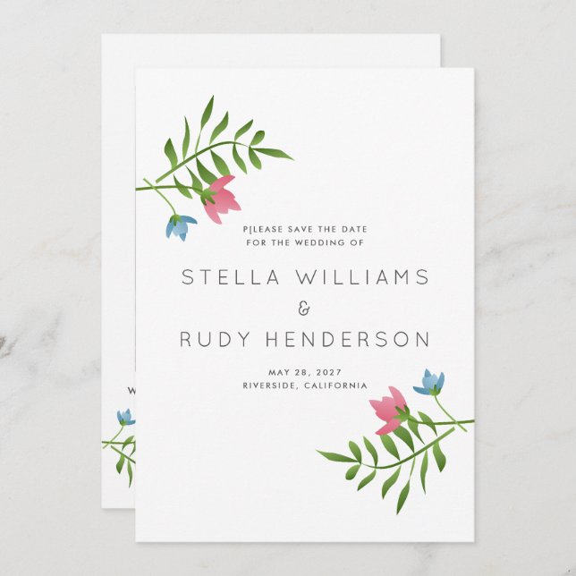 Wildflowers Country Botanical Wedding Photo Save The Date (Front/Back)