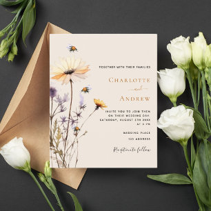 Wildflowers country yellow wedding invitation