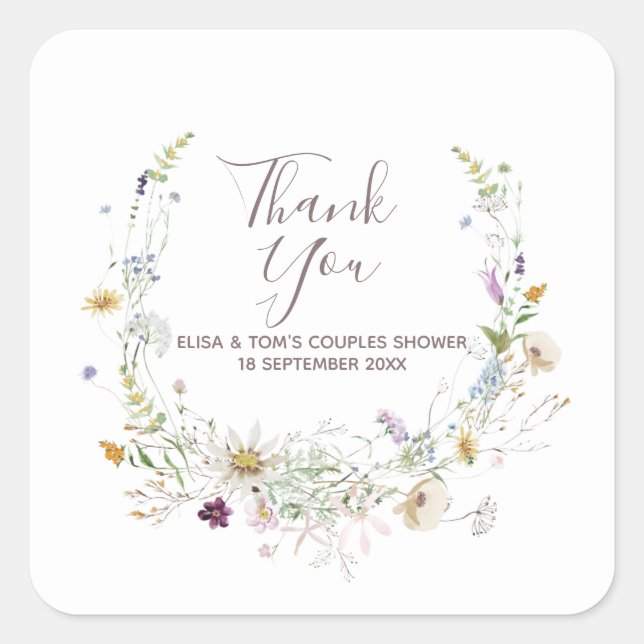 Wildflowers Couples Shower Thank You Sticker (Front)
