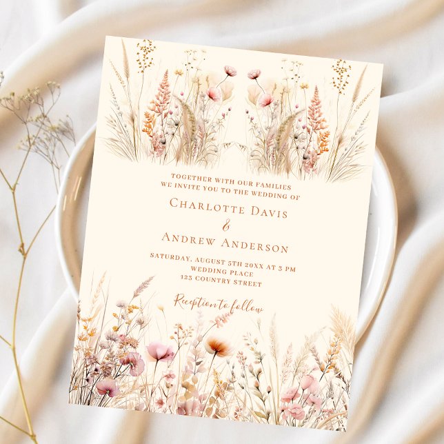 Wildflowers cream boho budget wedding invitation (Creator Uploaded)
