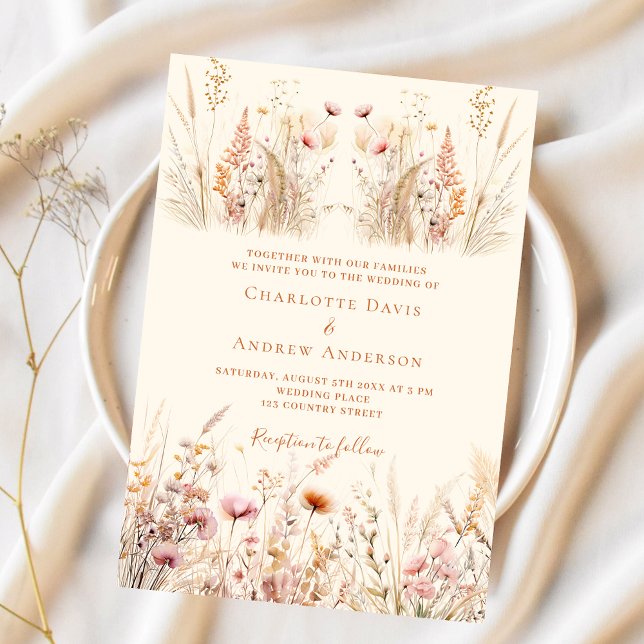 Wildflowers cream boho wedding invitation (Creator Uploaded)