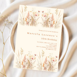 Wildflowers cream peach boho birthday invitation