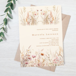 Wildflowers cream peach pink boho Bridal Shower Invitation