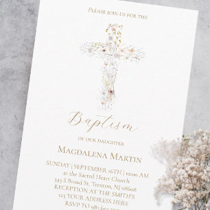 wildflowers cross Baptism Invitation