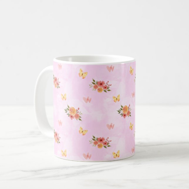 Wildflowers Custom Elegant Pink Background Coffee Mug (Front Left)