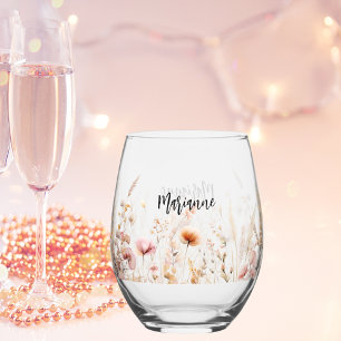 Wildflowers custom name script stemless wine glass