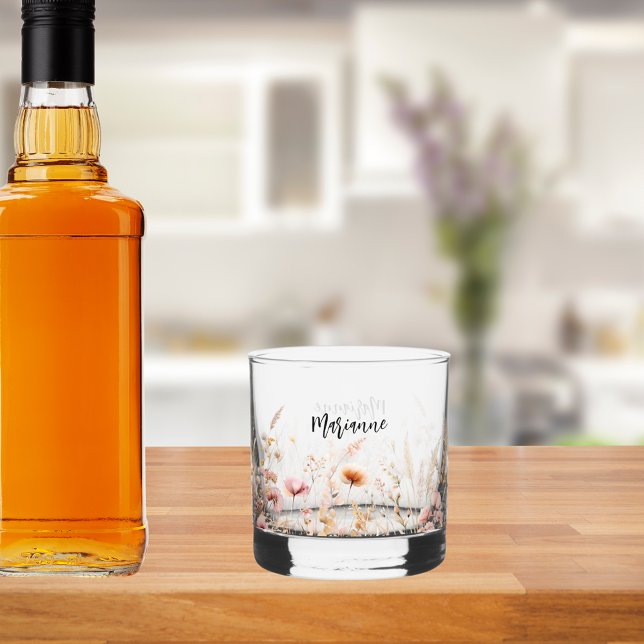 Wildflowers custom name script whiskey glass (Creator Uploaded)