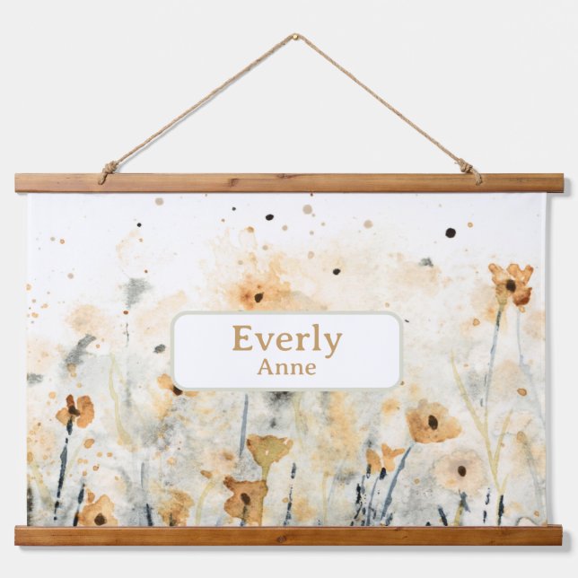 Wildflowers Custom Name Wood Topped Wall Tapestry (Front)
